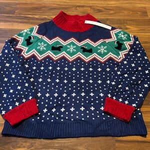 Ugly Christmas Sweater Scottish Terrier Navy and Red Knit Sweater XL